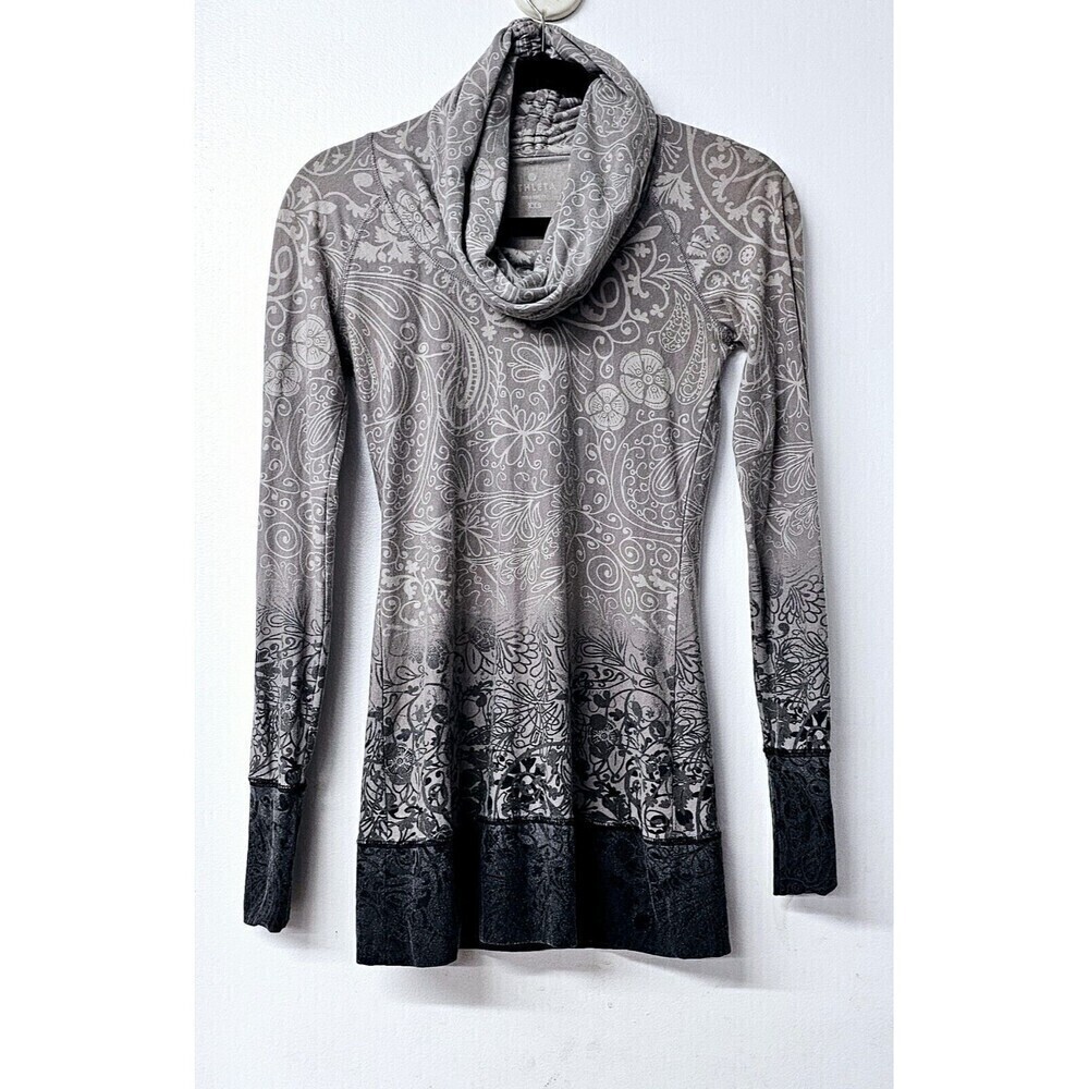 ATHLETA Gray Ombre Floral Long Sleeve Cozy Long Sleeve Women Shirt (XXS)